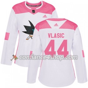 Adidas Maillot de Hockey San Jose Sharks Marc-Edouard Vlasic 44 2017-2018 Blanc Rose Fashion Authentic - Femme